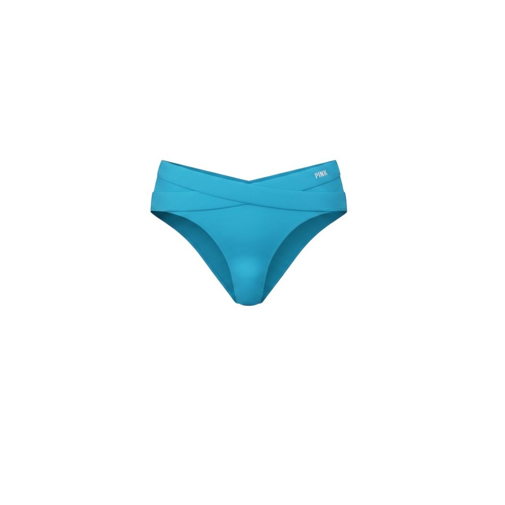 PINK Victoria's Secret Panty Women M Blue  Crossover V-Front Thong